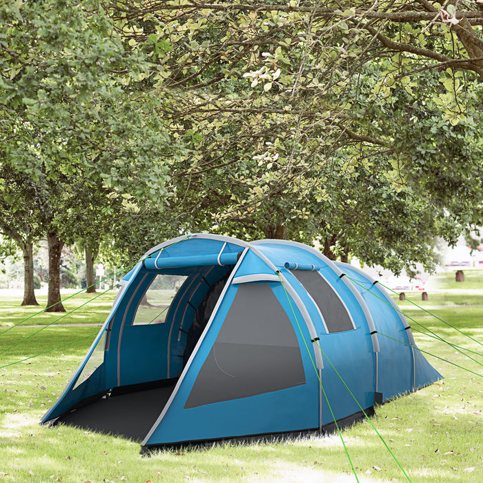 Two-Room Tunnel Tent for 3-4 People - Camping Shelter with Windows and Protective Covers - Ideal for Fishing, Hiking, Sports Events, and Festivals