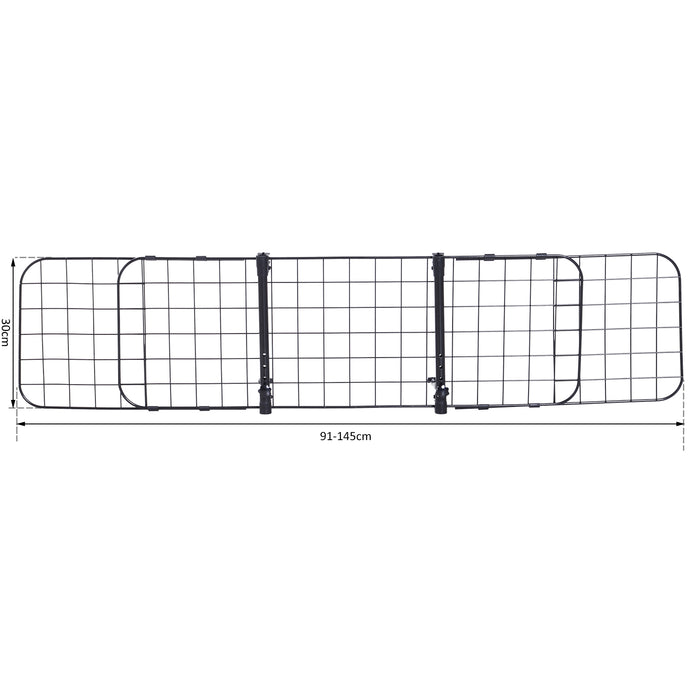 Adjustable Heavy Duty Car Barrier for Pets - 91-145cm Width x 30cm Height, Secure & Durable Design in Black - Ideal for Travel Safety and Keeping Dogs Restrained in Vehicles