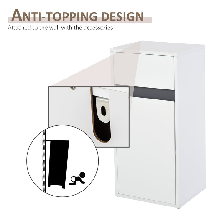 Minimalistic Bathroom Storage Solution - Freestanding Cabinet with Drawer, Cupboard & Adjustable Shelf - Sleek Organizer for Space Optimization in White