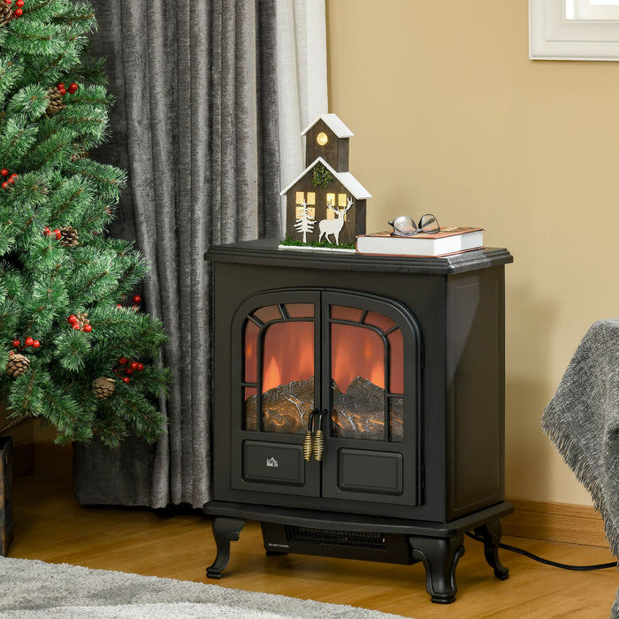 Electric Fireplace Heater with LED Flame Display - Freestanding Double-Door Stove, 1000W/2000W with Overheat Protection - Ideal for Cozy Indoor Heating & Room Ambiance