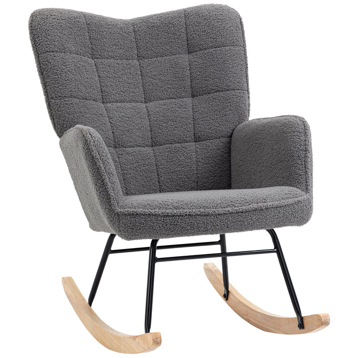 Nursing Rocking Chair with Berber Fleece - Comfortable Wingback Glider for Nursery & Living Room - Soothing Rocker for New Parents, Dark Grey