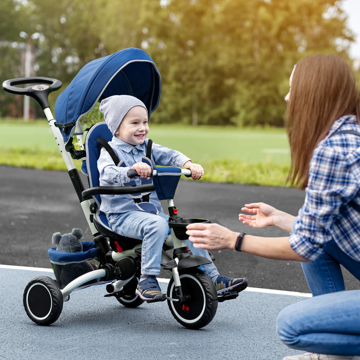 7-in-1 Convertible Trike - Pedal Tricycle with 360° Rotating Seat & Safety Harness - Ideal for 12-50 Month-Old Toddlers & Babies, Blue