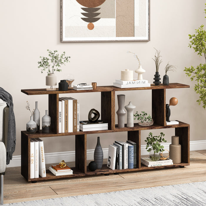 Irregular 2-Tier Storage Shelf - Wood Shelving Units with 4 Compartments in Black - Ideal Space Solution for Any Room