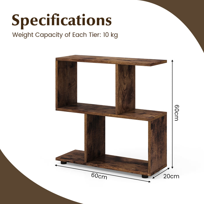 Irregular 2-Tier Storage Shelf - Wood Shelving Units with 4 Compartments in Black - Ideal Space Solution for Any Room