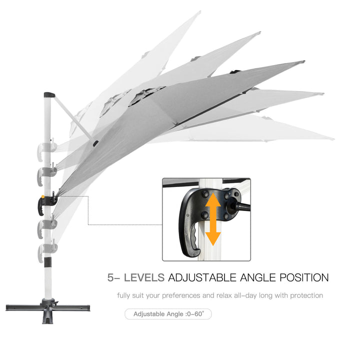 Cantilever 3x3m Parasol - Square Garden Umbrella with Aluminium Frame and Cross Base - Features Crank Handle, Tilt, and 360° Rotation for Outdoor Shade