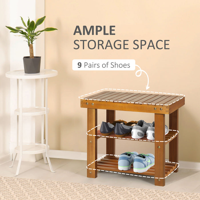 Acacia Wood Shoe Bench with 3 Tiers - Space-Saving Footwear Organizer and Hallway Shelf - Ideal for Entryways, Bedrooms, and Living Rooms