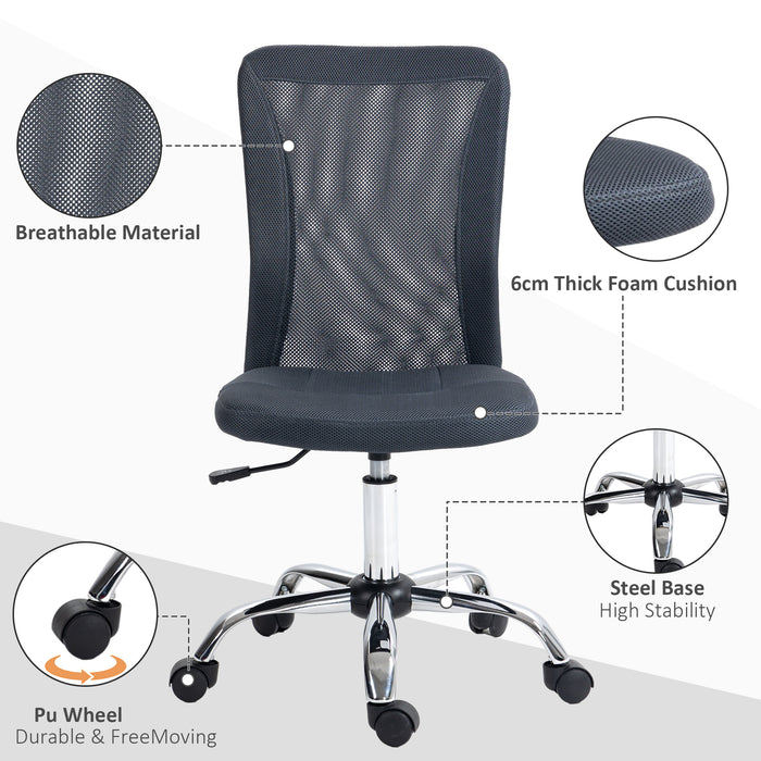 Ergonomic Armless Task Chair - Breathable Mesh Swivel Computer Desk Chair with Adjustable Height - Ideal for Home Office and Study Use, Dark Grey