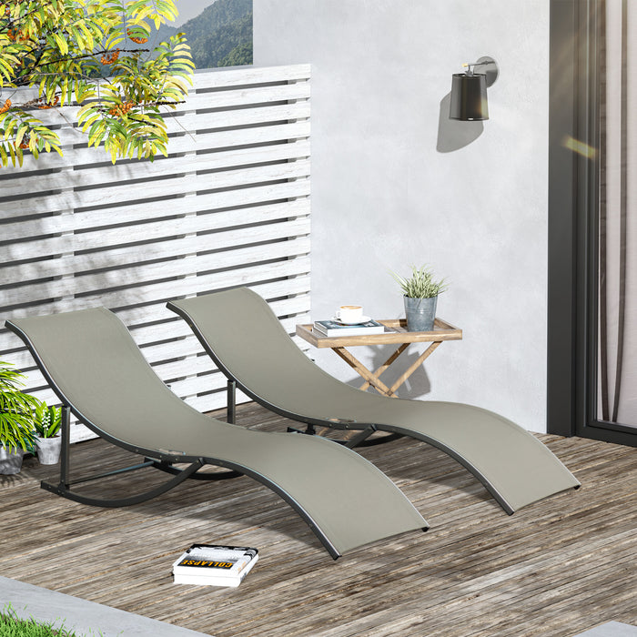 Foldable S-shaped Lounge Chairs, Set of 2 - Sun Lounger Recliner for Outdoor, Patio, Beach, Garden - Light Grey Comfort Seating