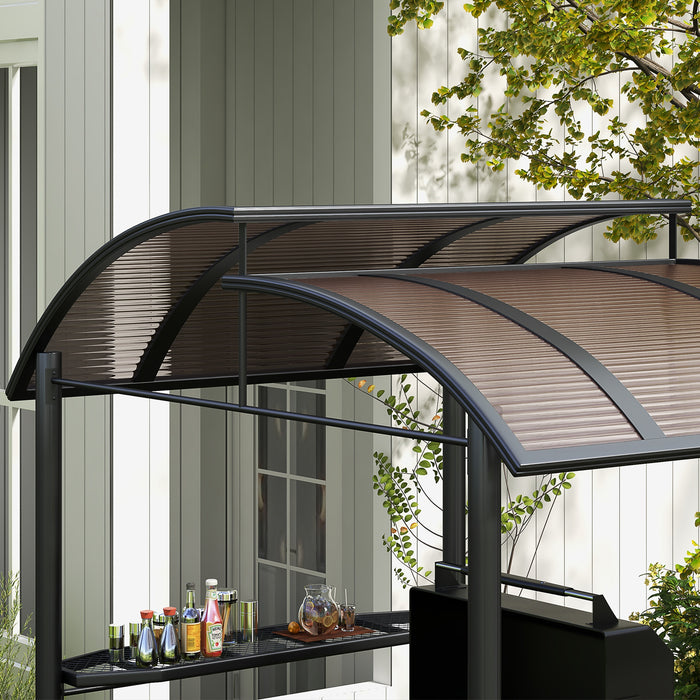 Outdoor Grill Gazebo with Side Shelves, 2.4 x 1.5m - Polycarbonate Roof, Dark Grey Finish - Ideal Shelter for BBQ Enthusiasts and Entertainers