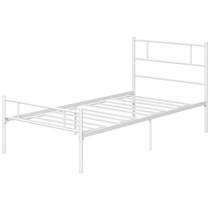 Metal Single Bed Frame with Headboard & Footboard - Robust Metal Slat Support System, Ample Storage with 31cm Clearance - Ideal for Compact Rooms & Maximizing Space