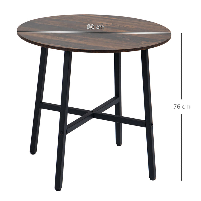 Industrial Round Dining Table - 85cm Rustic Brown Kitchen Table with Steel Legs - Perfect for Dining Room and Small Spaces