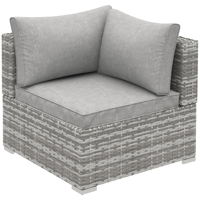 PE Rattan Wicker Outdoor Corner Sofa Chair - Single Patio Seating with Cushions in Grey - Ideal for Garden and Deck Relaxation