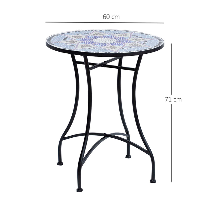 Outdoor Mosaic Accent Table - 60cm Ceramic-Topped Round Bistro & Coffee Table in Blue and White - Ideal for Garden & Patio Entertaining