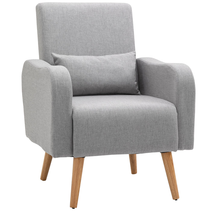 Comfortable Grey Linen-Touch Armchair - Upholstered Leisure Lounge Sofa with Sturdy Wooden Frame - Ideal for Living Room and Club Relaxation