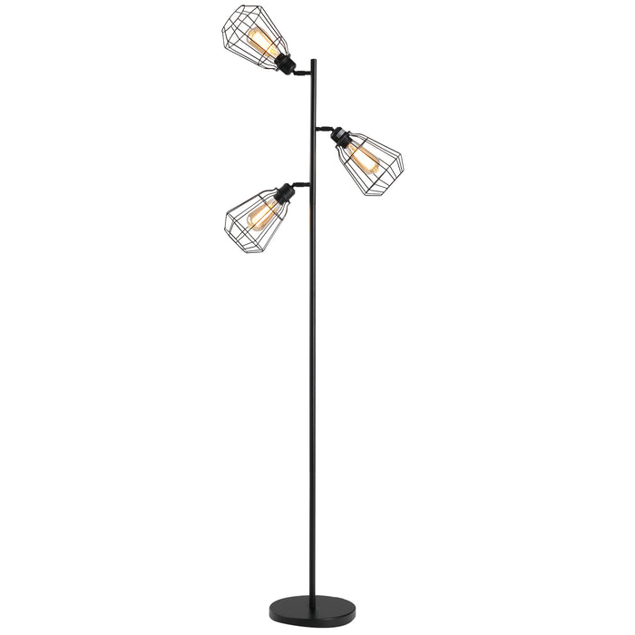 Retro Practical Tree Floor Lamp - 3-Angle Adjustable Lampshade with Sturdy Steel Base - Ideal Lighting for Living Rooms, Bedrooms, and Offices, 165cm Tall, Black