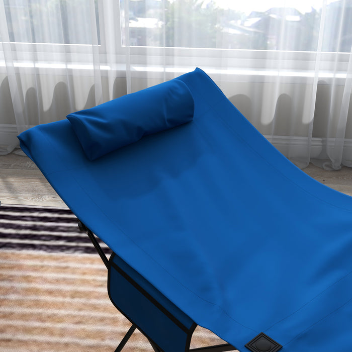 Foldable Sun Lounger with Pocket and Headrest - Oxford Seat Tanning Chair for Outdoor Relaxation - Ideal for Beach, Yard, Patio Use in Dark Blue