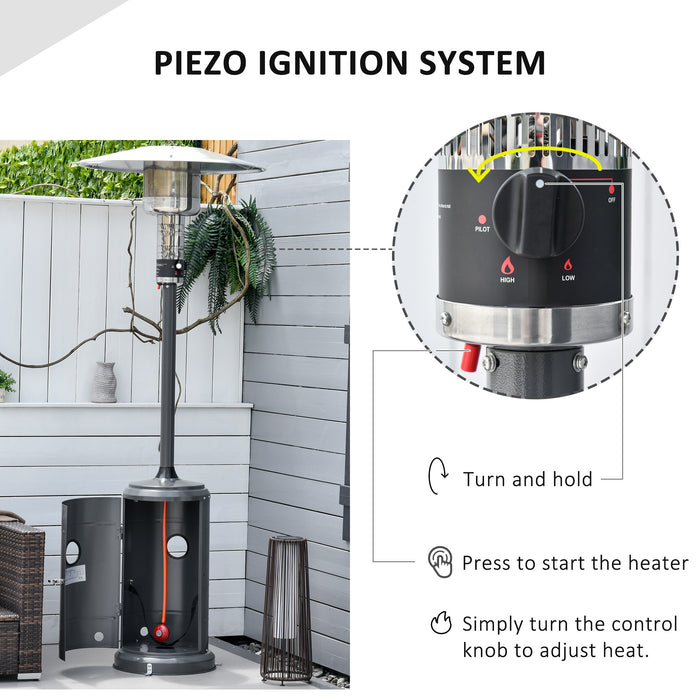 12.5KW Outdoor Gas Patio Heater - Freestanding Propane Heat Source with Wheels, Dust Cover, Regulator, Hose in Charcoal Grey - Ideal for Garden, Deck & Outdoor Gatherings