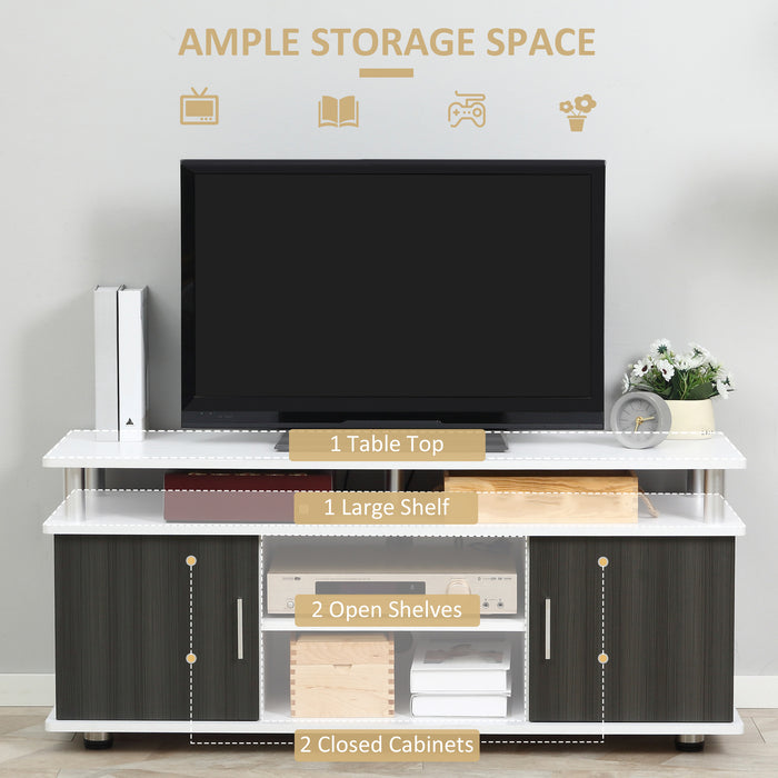 Modern TV Stand for 55'' Screens - Storage Shelf and Cupboard Entertainment Center - Stylish Media Console for Living Room, Grey and White