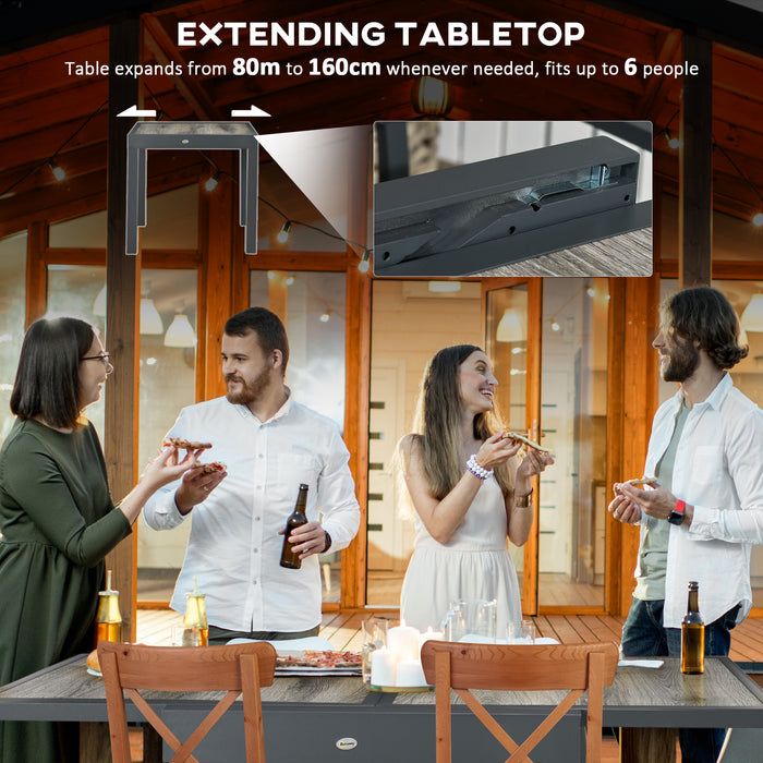 Aluminium Frame Extendable Patio Table - Rectangular Outdoor Dining Table for 6 with Durable Plastic Top - Space-Saving Solution for Garden Entertaining