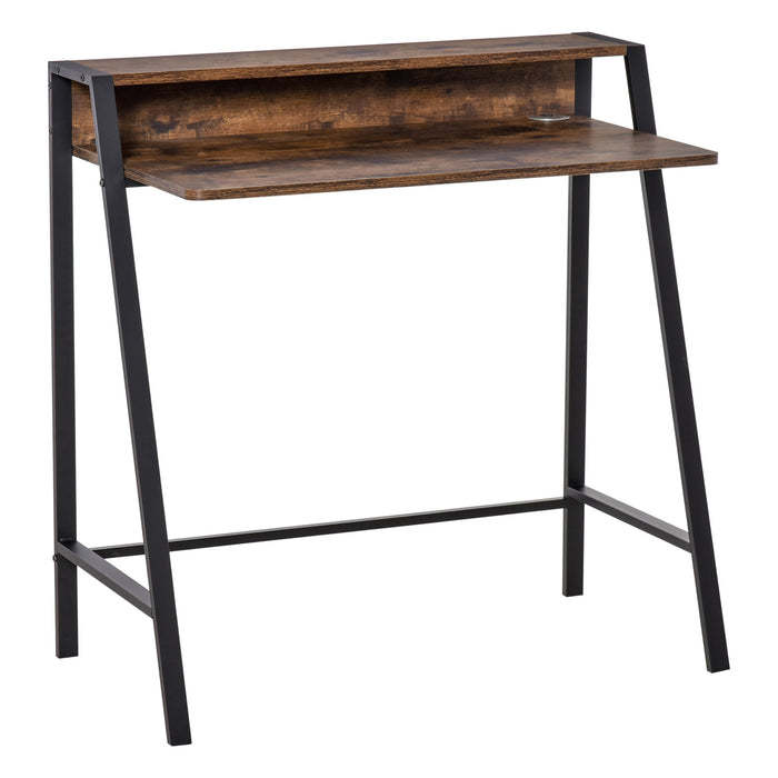 Rustic Brown Workstation Desk - Durable Writing Desk with Storage Shelf for Home Office - Ideal PC Laptop Table for Productivity and Organization