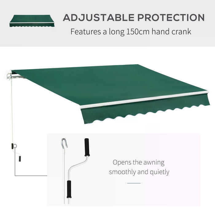 Manual Patio Awning 4x2.5m - Green Canopy Sun Shade with Retractable Design and Fittings - Outdoor Shelter for Gardens and Patios