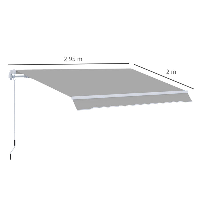 UV Blocking Window Awning Canopy - Aluminum Frame Patio Sun Shade with Hand Crank, 3x2m, Light Grey - Ideal for Garden & Outdoor Shelter