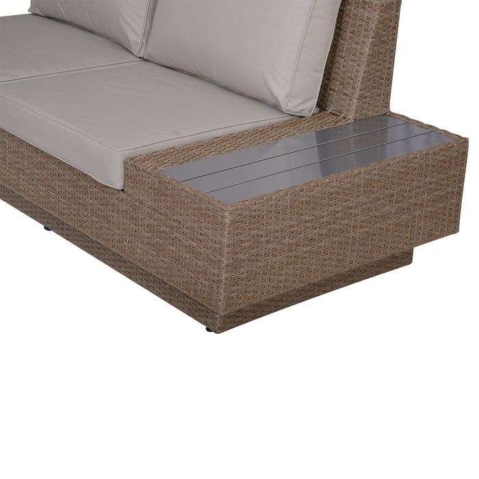 5-Seater Rattan Garden Set - Outdoor Sectional Corner Sofa with Coffee Table, Wicker Weave Design - Ideal for Conservatories, with Armrest Cushions in Beige