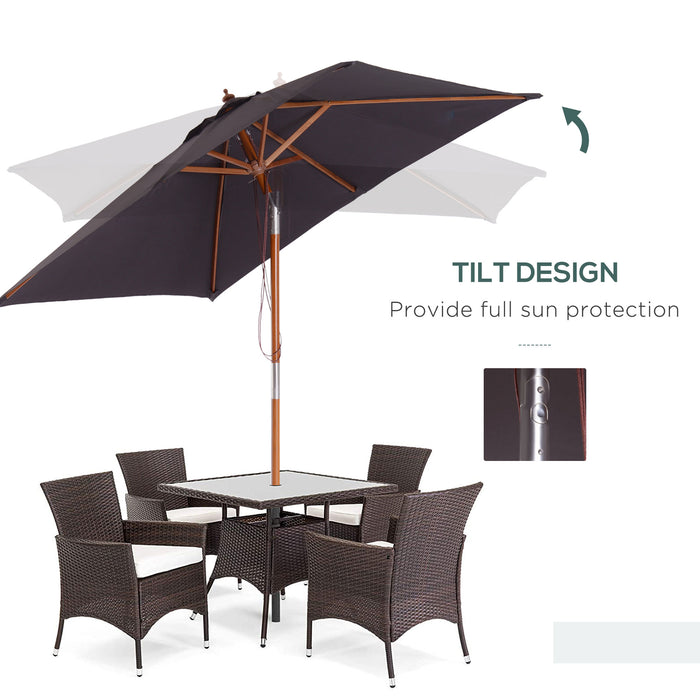 Bamboo Wooden Frame Parasol with Tilt Mechanism - 2m by 1.5m Large Outdoor Sun Umbrella in Deep Grey - Perfect for Patio Shade and Garden Comfort