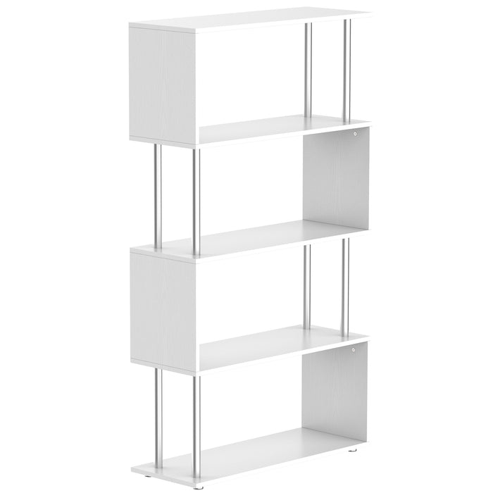 S-Shaped Wooden Bookshelf - Multi-Tier Storage Display Unit in White - Ideal for Organizing Books and Decor in Style