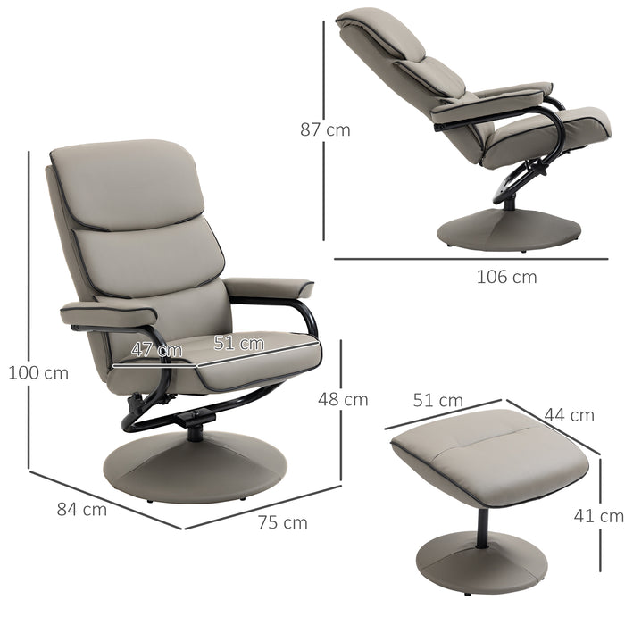 Recliner Chair with Ottoman - 360° Swivel, Faux Leather, High Back Armchair with Footrest - Ideal for Comfort in Home Office