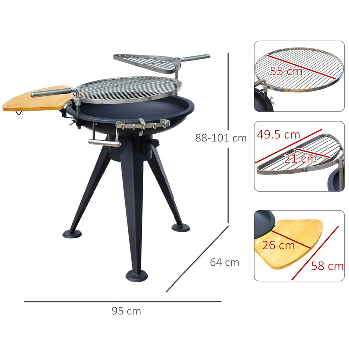 Adjustable Charcoal BBQ and Fire Pit - Outdoor Garden Double Grill with Cutting Board for Parties - Perfect for Family Gatherings & Backyard Cookouts