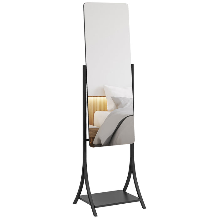 Full-Length Free Standing Dressing Mirror with Adjustable Angle - Spacious Storage Shelf - Ideal for Bedroom, Living Room, or Hallway Décor and Convenience