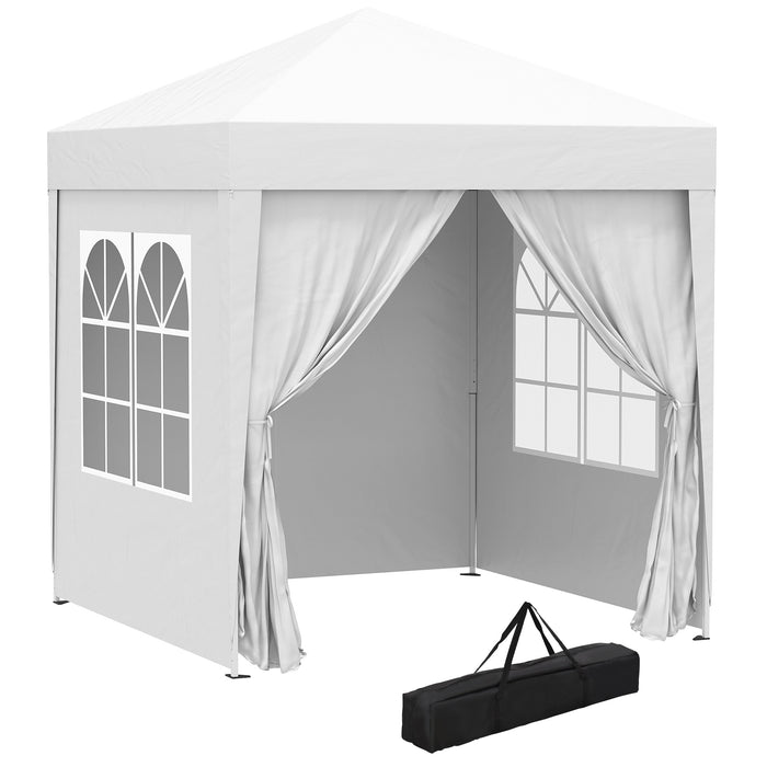 2x2m Pop Up Gazebo Canopy - Party Tent with Carrying Case, Removable Walls, and Windows, White - Perfect for Weddings and Outdoor Events