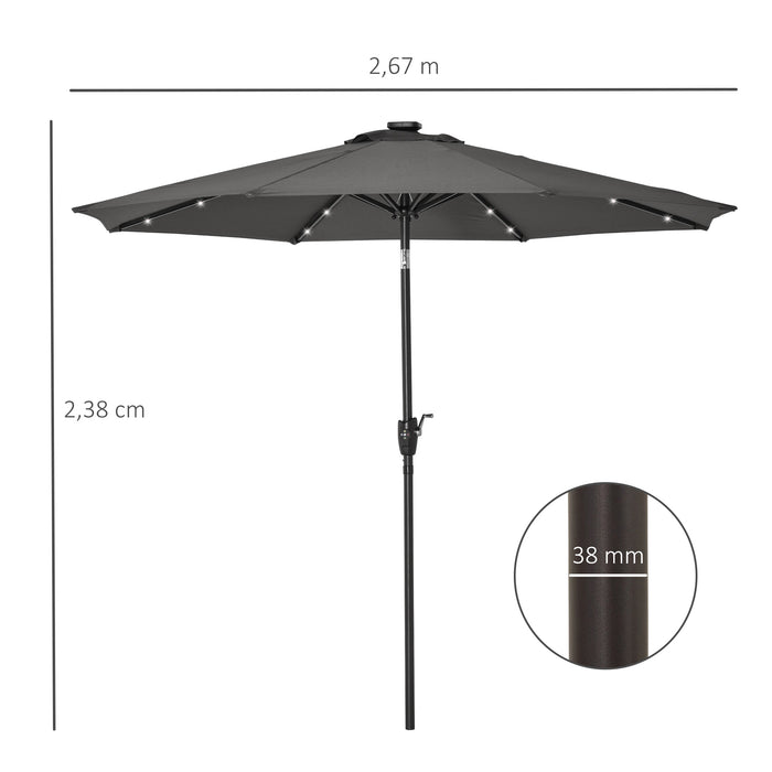 Garden 24 LED Light Umbrella - Outdoor Tilting Sunshade with Energy-Efficient LEDs for Patio & Events - Manual Operation with Hand Crank, Ideal for Parties and Clubs, Grey Color