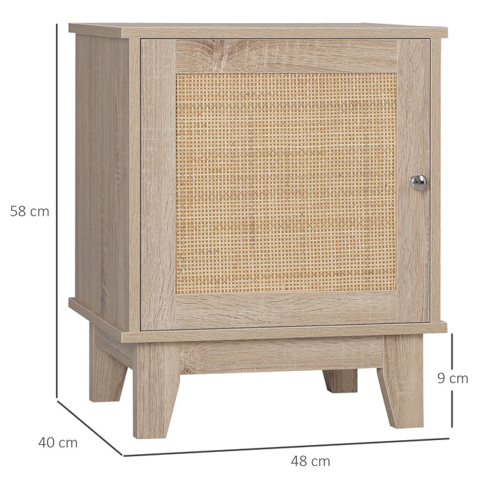 Bedside Cabinet Set with Rattan Accents - Storage Cupboard & Side End Table for Bedroom and Living Room - Elegant Home Furniture Solution for Couples