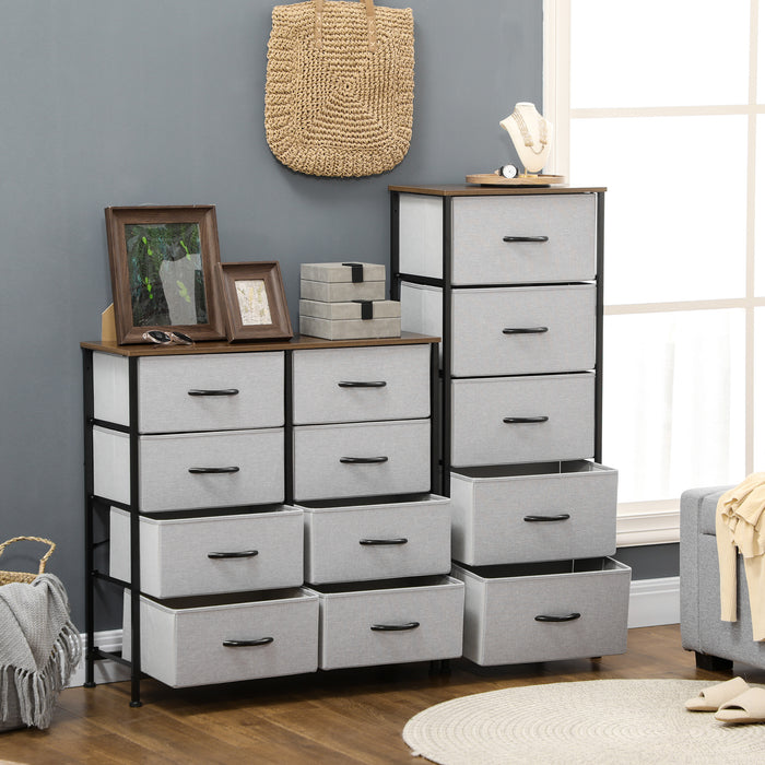 Industrial Bedroom Dresser with 5 Fabric Drawers - Steel Frame and Wooden Top Storage Solution - Ideal for Nursery and Living Room, Grey Color