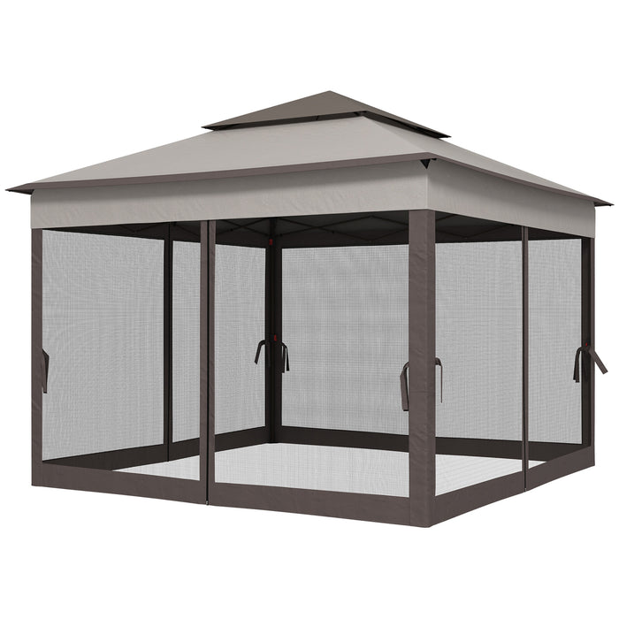 Pop-Up Gazebo with Netting - 3x3m Double-Roof Garden Tent, Includes Carry Bag - Ideal Outdoor Event Shelter for Patio and Parties, Light Grey