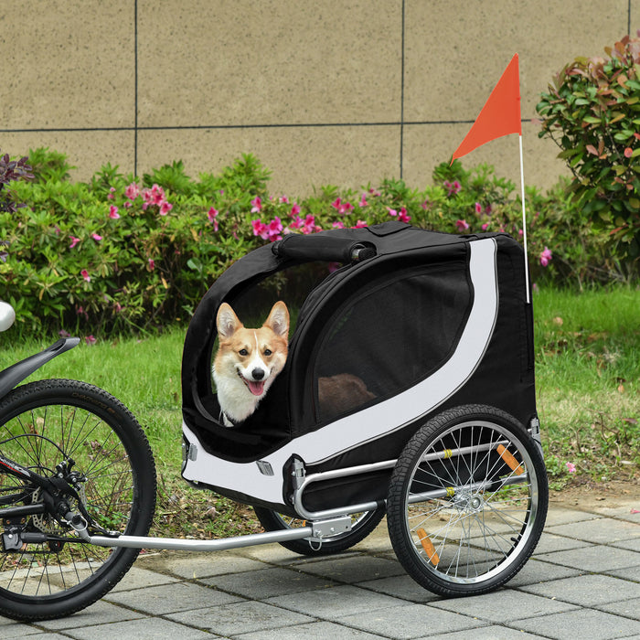 Steel Pet Bike Trailer - Water-Resistant Dog Cart Carrier for Bicycles, White and Black - Convenient Travel Kit for Pet Owners