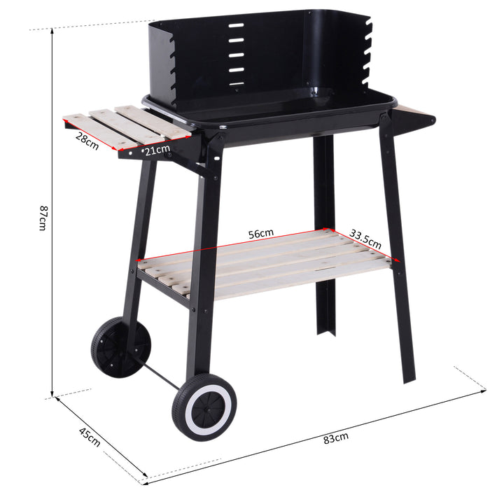 Charcoal BBQ Grill Trolley with Smoker - Outdoor Patio Garden Barbecue with Side Trays and Storage Shelf - Ideal for Grill Enthusiasts and Outdoor Heating