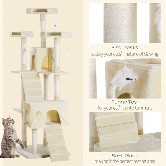 Cat Tower Centre Sisal - Multi-Level Kitten Tree with Scratch Post, Scratcher, Climbing Toy and Bed - 181cm Tall for Playful Cats and Kittens