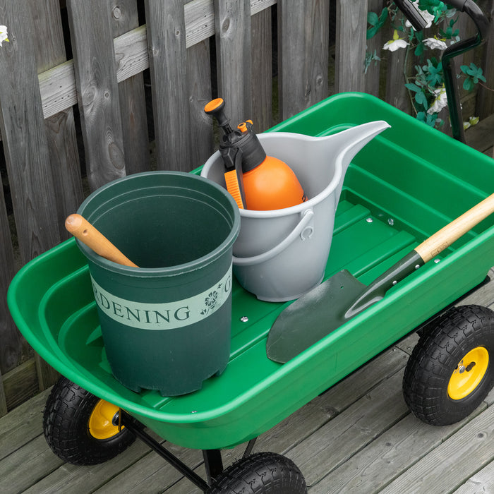 Heavy Duty 75L Garden Cart - 4-Wheel Trolley with Tipping Dump Function, Wheelbarrow Trailer - Ideal for Gardening and Outdoor Projects, Green