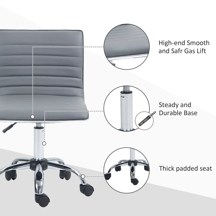 Ergonomic Armless Mid-Back Chair in PU Leather - Swivel Design with Chrome Base - Perfect for Home Office Comfort in Light Grey