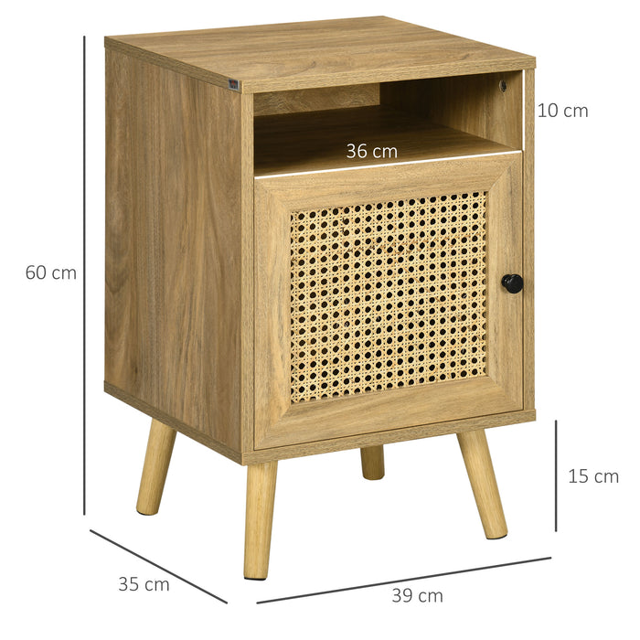 Rattan Element Nightstand Set of 2 - Versatile Bedside Tables with Storage Shelf and Cupboard, 39x35x60cm - Ideal for Bedroom Organization and Decor