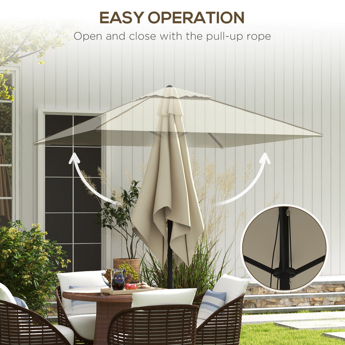 Patio Parasol Sun Shade Umbrella with Air Vent - Beige Market Umbrella with Piping Edge for Outdoor Table - UV Protection and Wind-Resistant Canopy for Garden and Backyard