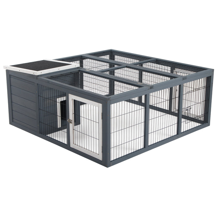 Outdoor Wooden Rabbit Hutch - Small Animal Enclosure with Main House & Extended Run - Ideal for Bunnies, Ferrets, Ducks, and Chinchillas