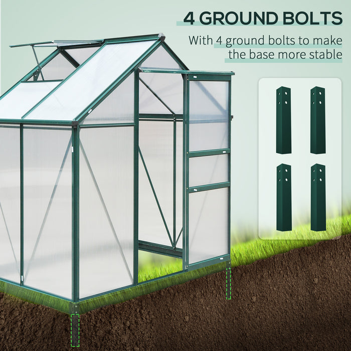 Large Walk-In Polycarbonate Greenhouse - Sturdy Aluminum Frame with Galvanized Base, 6x4 ft, Sliding Door - Ideal for Year-Round Gardening and Plant Growth