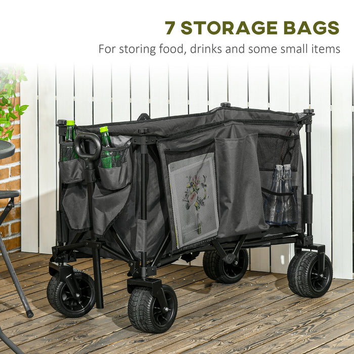 Folding Garden Trolley with Cargo Trailer - Collapsible Camping Wagon with Durable Wheels, Dark Grey - Perfect for Outdoor Utility and Storage