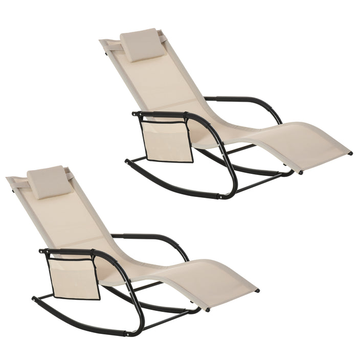 Garden Rocking Chair Twin Set - Breathable Mesh Fabric Patio Sun Lounger with Headrest and Storage - Ideal for Relaxing Outdoors in Comfort