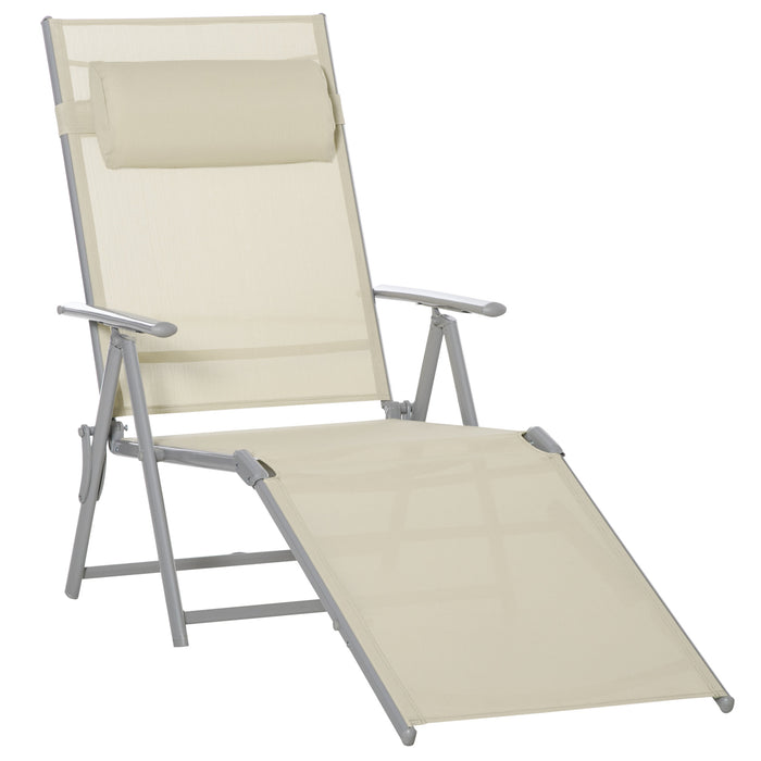 Outdoor Folding Recliner - Chaise Lounge Chair with 7 Adjustable Positions, Steel Frame in Beige - Ideal for Patio Relaxation and Sunbathing