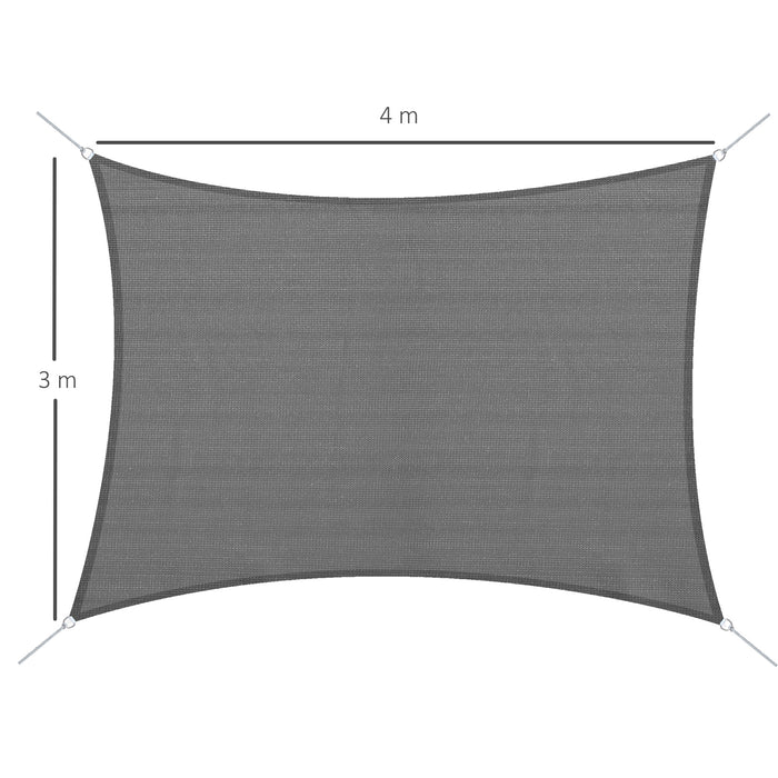 Sun Shade Sail 4x3m Rectangle Canopy - UV Protective Outdoor Sunscreen Awning with Mounting Ropes, Charcoal Grey - Ideal for Garden, Patio, Party Shelter